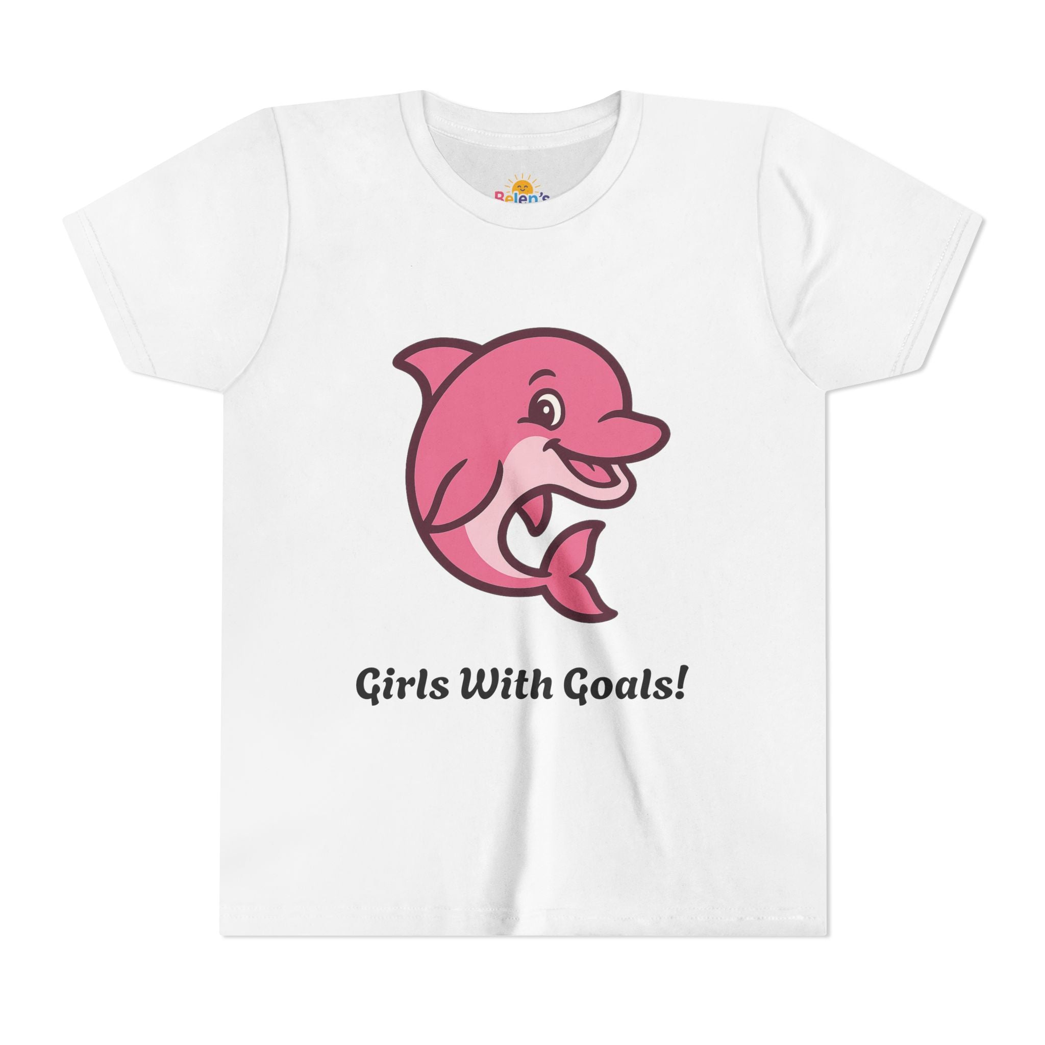 Girls With Goals Youth Tee — Empowering Pink Dolphin Graphic Shirt for Girls