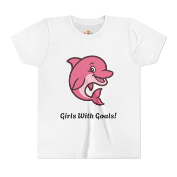 Girls With Goals Youth Tee — Empowering Pink Dolphin Graphic Shirt for Girls