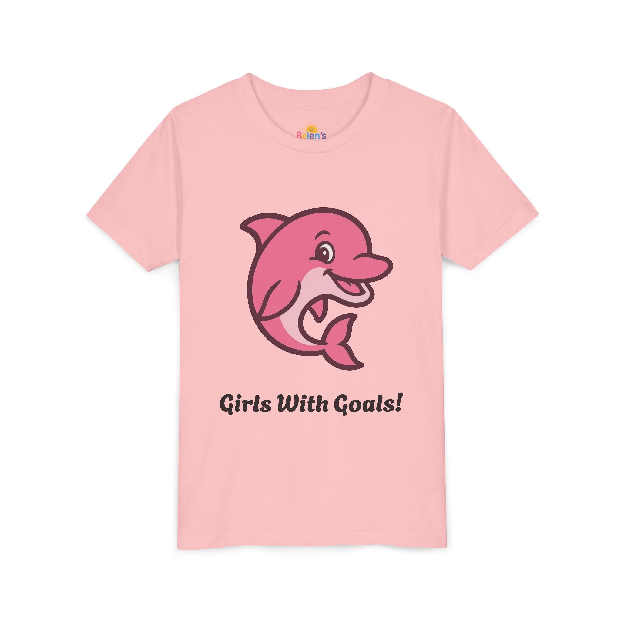 Girls With Goals Youth Tee — Empowering Pink Dolphin Graphic Shirt for Girls