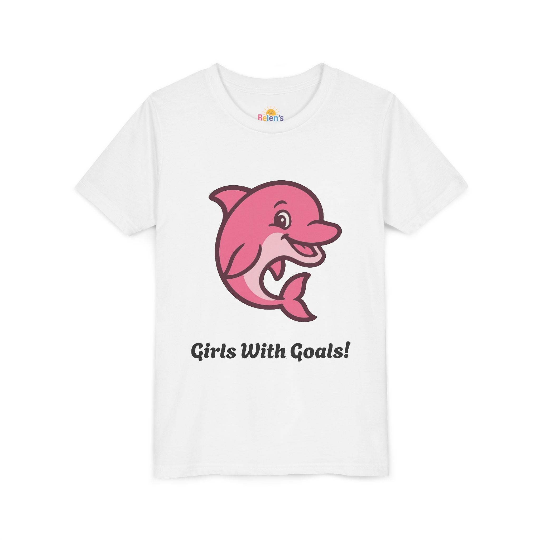 Girls With Goals Youth Tee — Empowering Pink Dolphin Graphic Shirt for Girls
