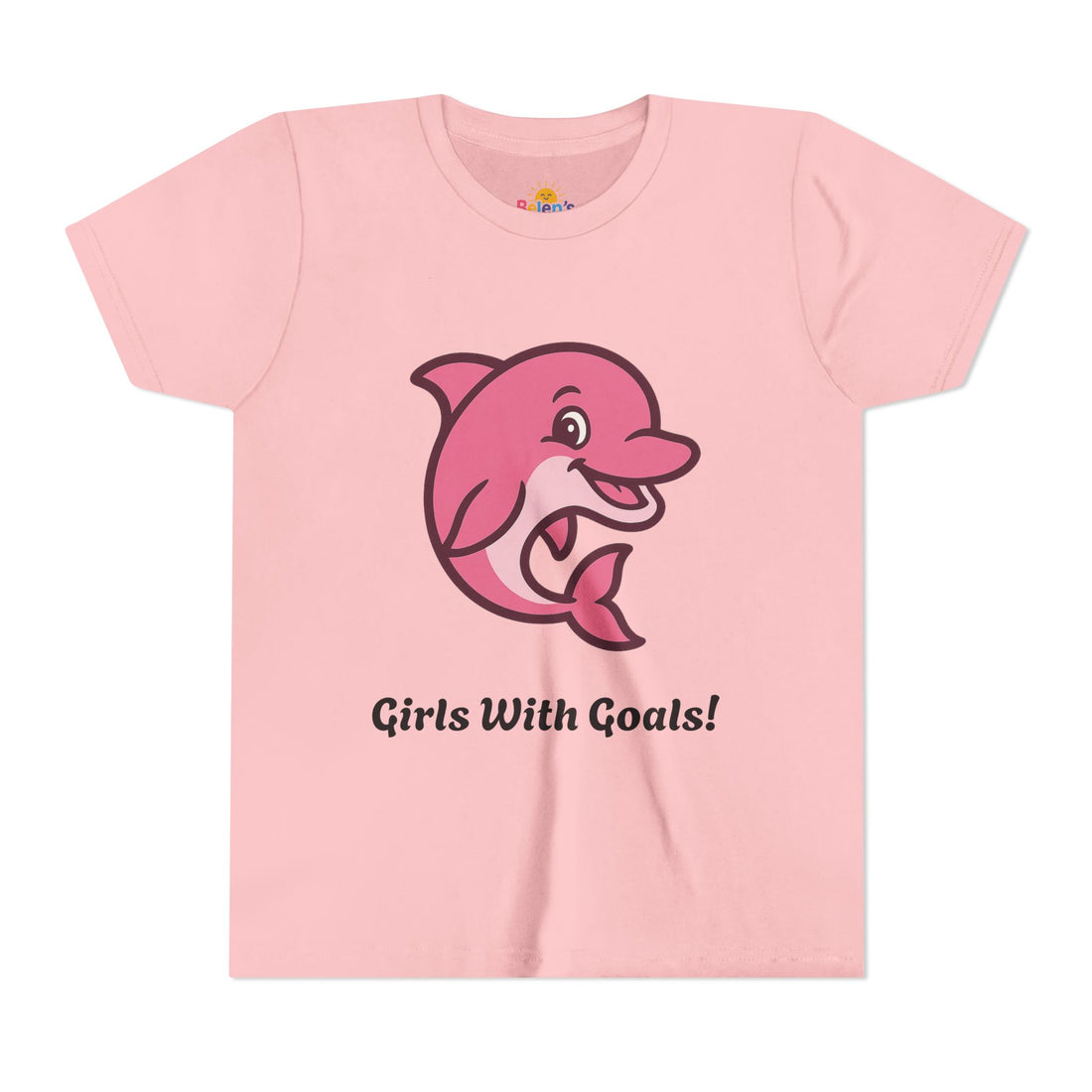 Girls With Goals Youth Tee — Empowering Pink Dolphin Graphic Shirt for Girls