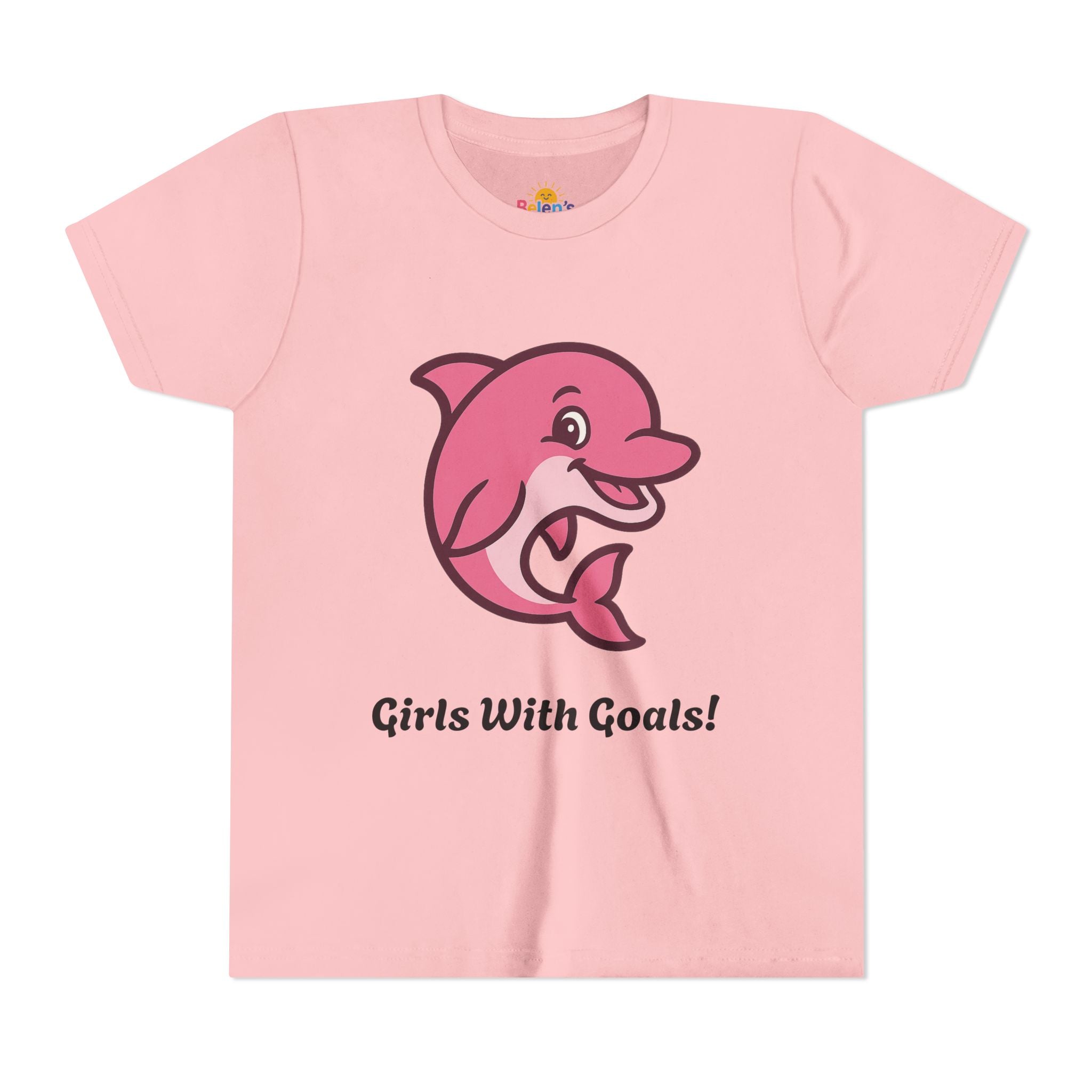 Girls With Goals Youth Tee — Empowering Pink Dolphin Graphic Shirt for Girls