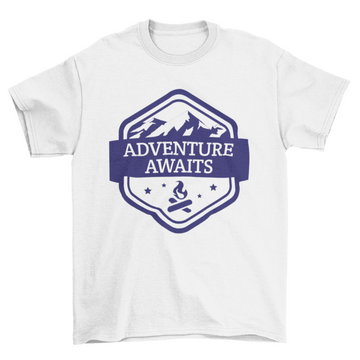 Cool Fashion Camping Badge Quote "Adventure Awaits" Mountain