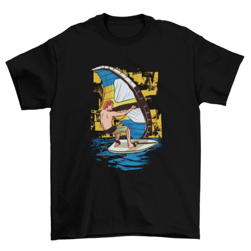 Awesome t-shirt design that features a man practicing wing surfing