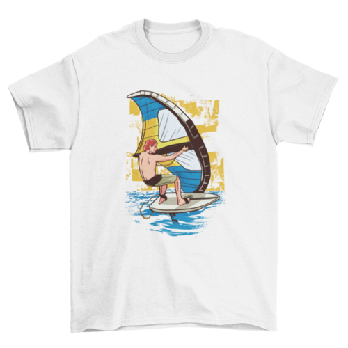 Awesome t-shirt design that features a man practicing wing surfing