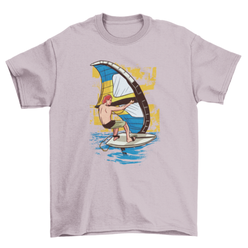 Awesome t-shirt design that features a man practicing wing surfing