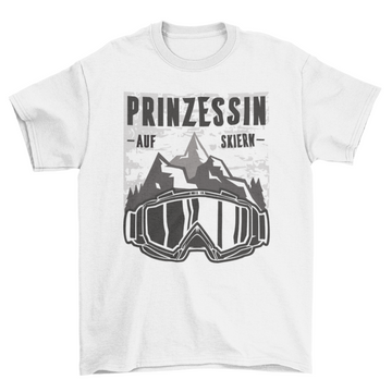 Mountain nature ski goggles with quote "princess of skis in german"