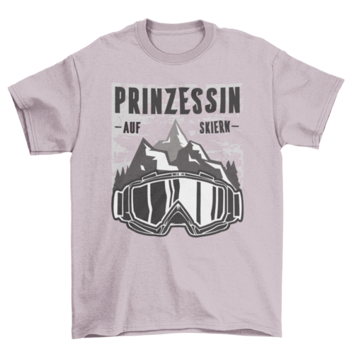 Mountain nature ski goggles with quote "princess of skis in german"