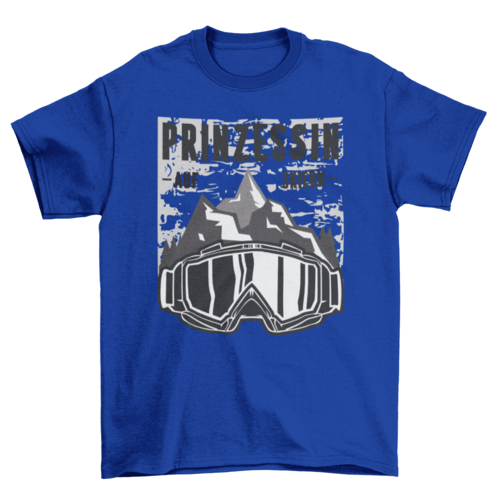 Mountain nature ski goggles with quote "princess of skis in german"