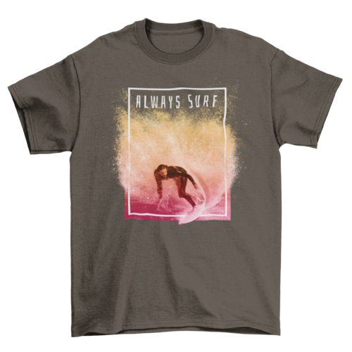 Man surfing in pink wave t-shirt