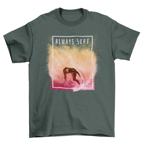 Man surfing in pink wave t-shirt