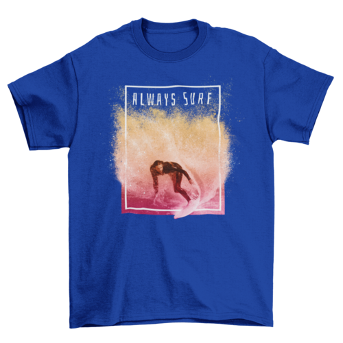 Man surfing in pink wave t-shirt